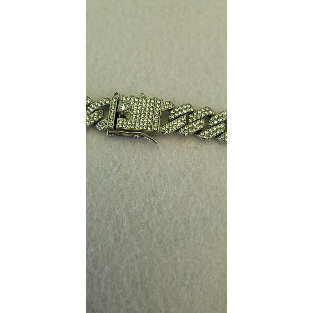 Vintage Rhinestone Curb Chain Choker Necklace Silver Tone 14in Statement Flaw - Picture 9 of 11